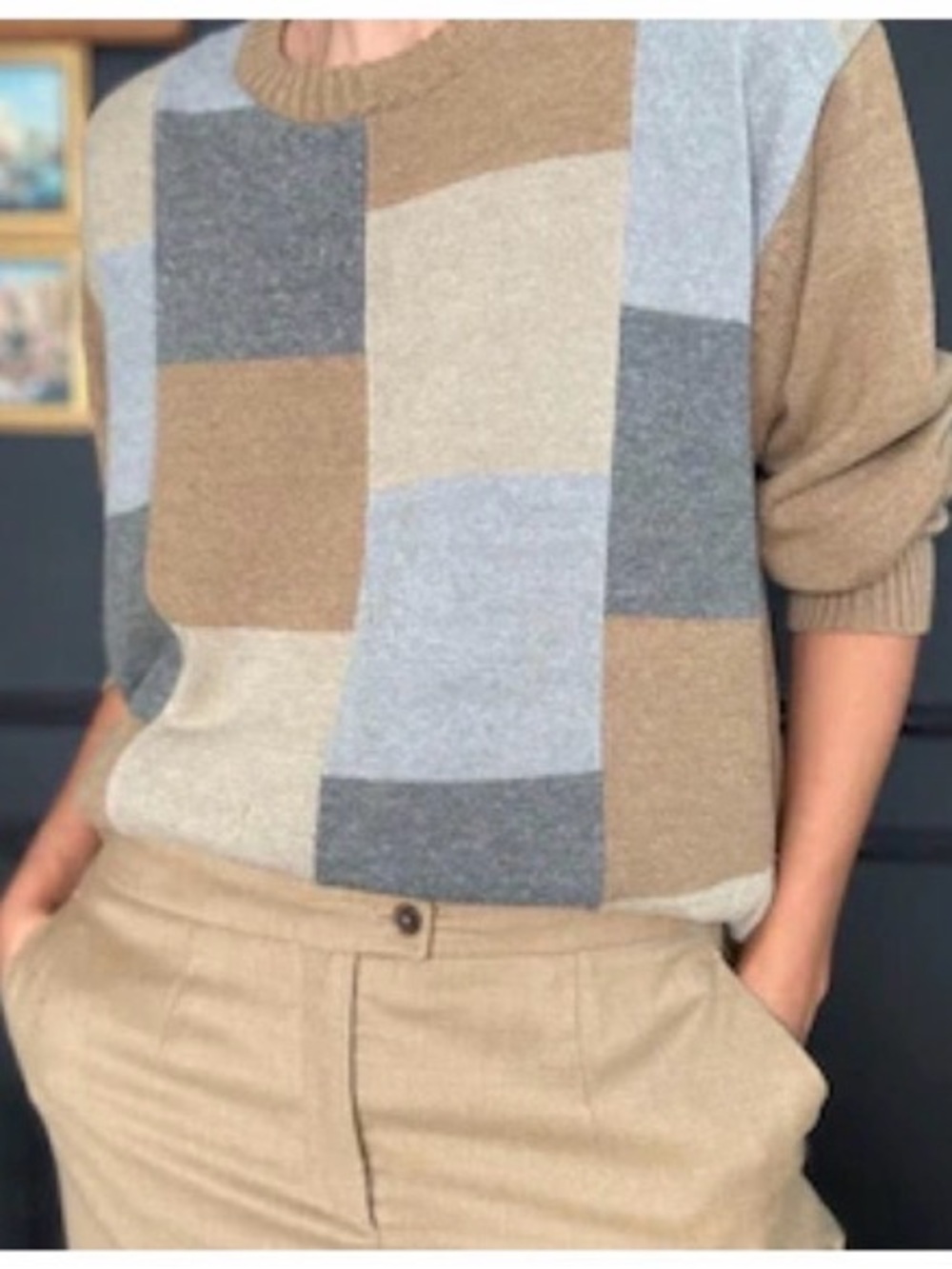 Oscar De La Renta Vintage 90’s Colorblock Checkered Pullover Crewneck Sweater